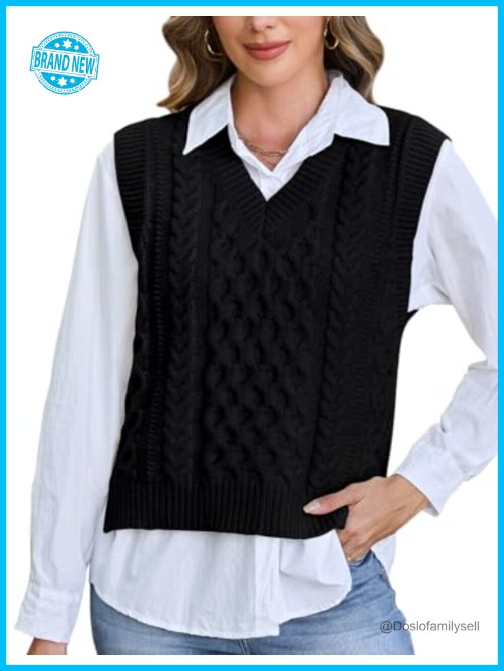 Womens Sweater Vest V Neck Sleeveless Cable Knit Pullover Top